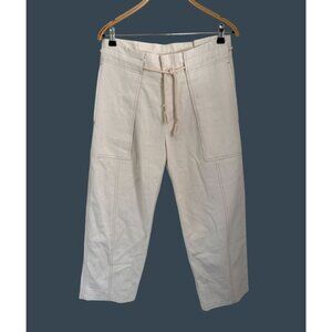 Vince Womens Cream Cotton Wide-Leg Cropped Pants W/ Patch Pockets & Drawstring W